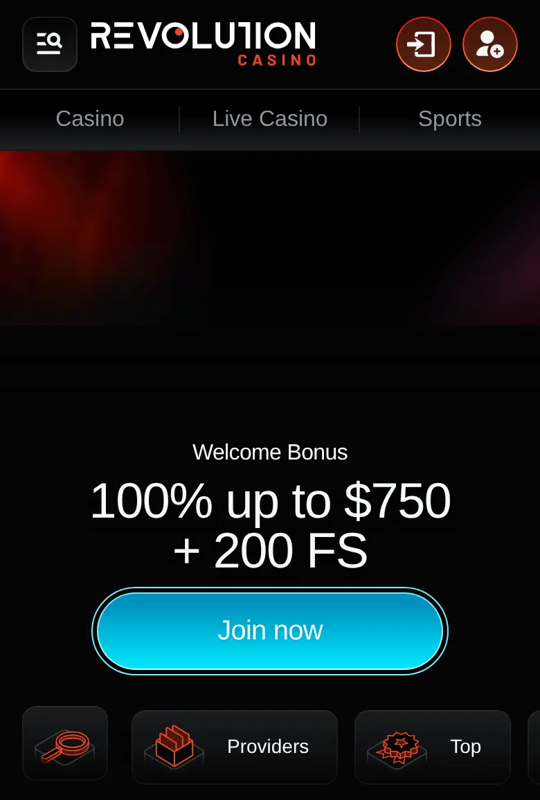 Revolution Casino official mobile homepage