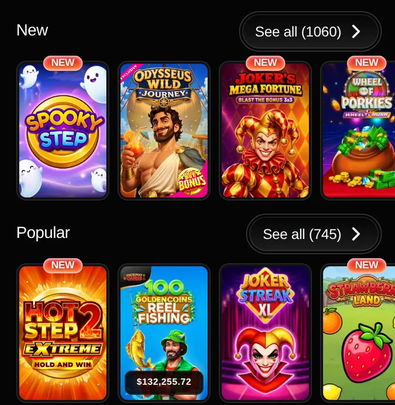 New and popular slots in the Revolution Casino mobile lobby